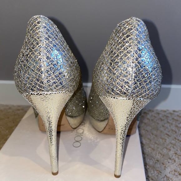Jimmy Choo Crown Silver Glitter Platform Pumps - Picture 4 of 6